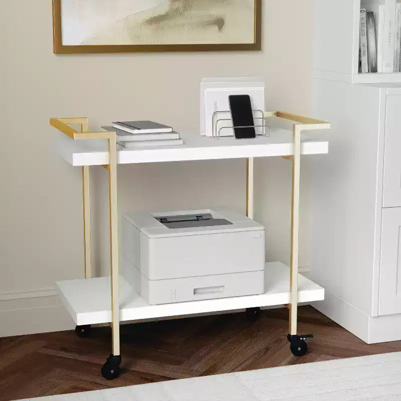 Carrello a 2 ripiani per stampante e archiviazione per ufficio con struttura in metallo