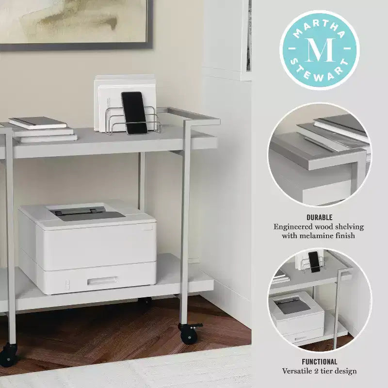 Carrello a 2 ripiani per stampante e archiviazione per ufficio con struttura in metallo