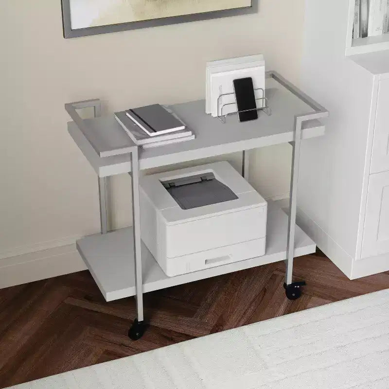 Carrello a 2 ripiani per stampante e archiviazione per ufficio con struttura in metallo