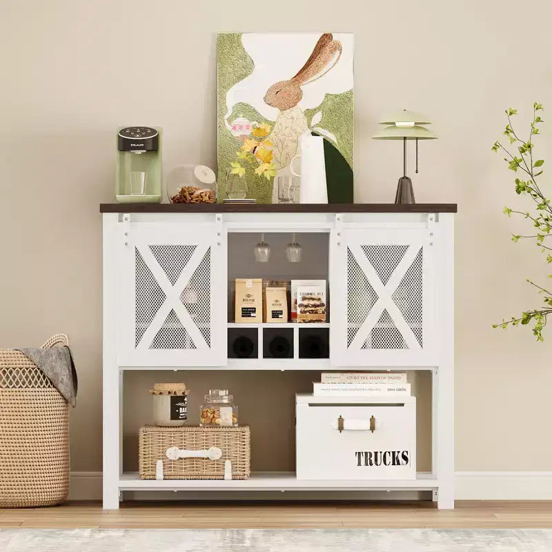 Madia da cucina, credenza con anta scorrevole a granaio, mobile da caffè con portabottiglie per soggiorno e sala da pranzo