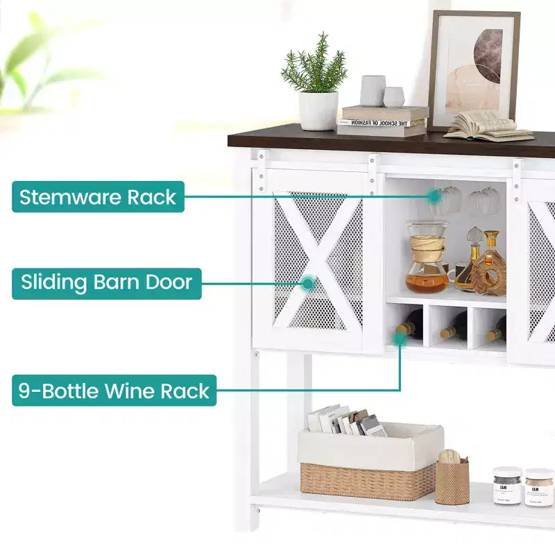 Madia da cucina, credenza con anta scorrevole a granaio, mobile da caffè con portabottiglie per soggiorno e sala da pranzo
