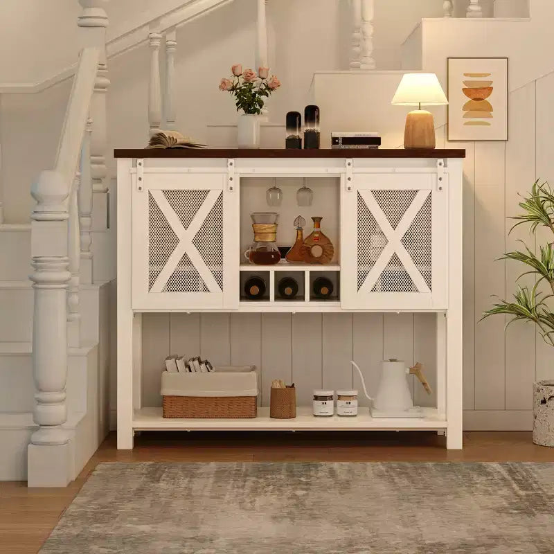 Madia da cucina, credenza con anta scorrevole a granaio, mobile da caffè con portabottiglie per soggiorno e sala da pranzo