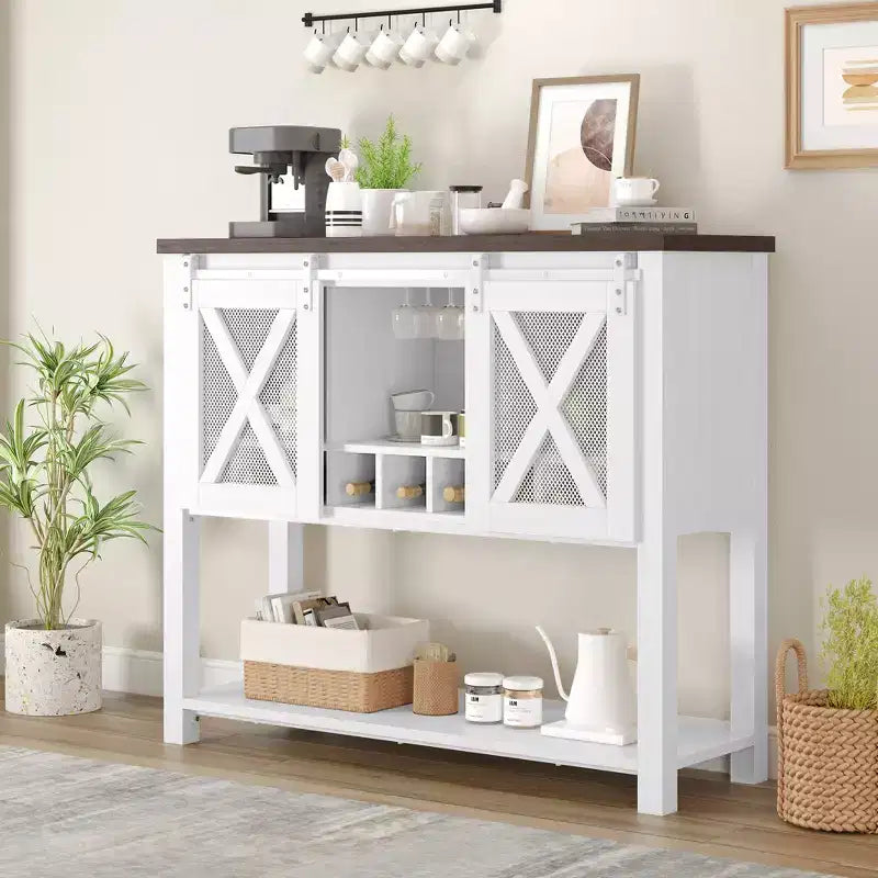 Madia da cucina, credenza con anta scorrevole a granaio, mobile da caffè con portabottiglie per soggiorno e sala da pranzo