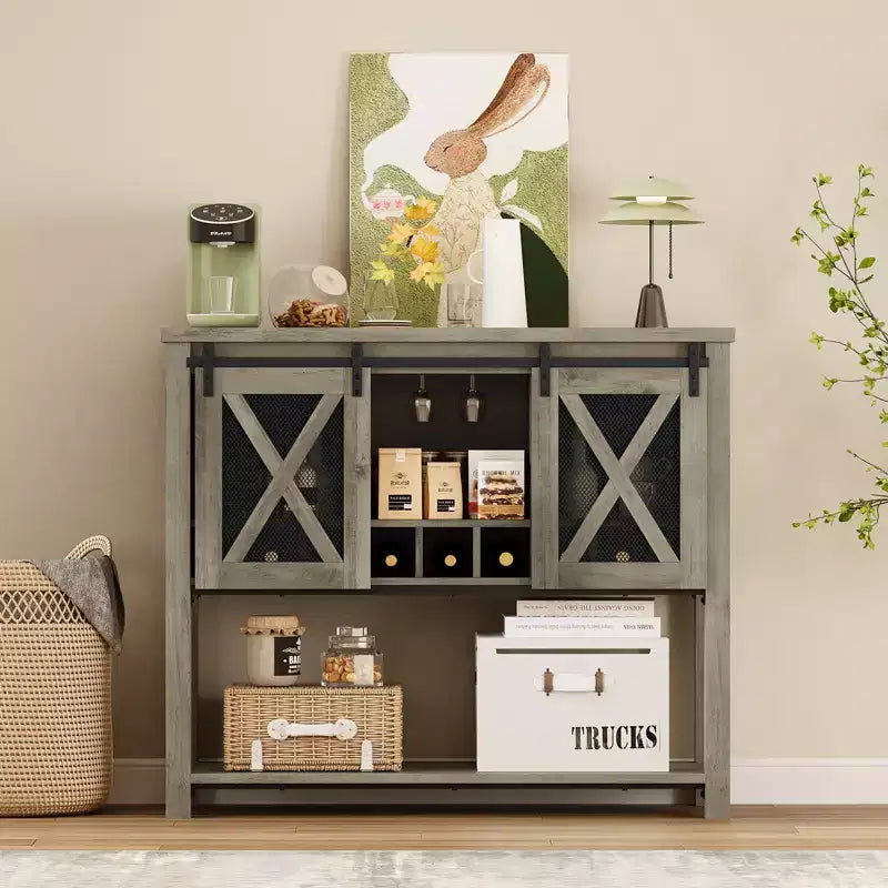 Madia da cucina, credenza con anta scorrevole a granaio, mobile da caffè con portabottiglie per soggiorno e sala da pranzo