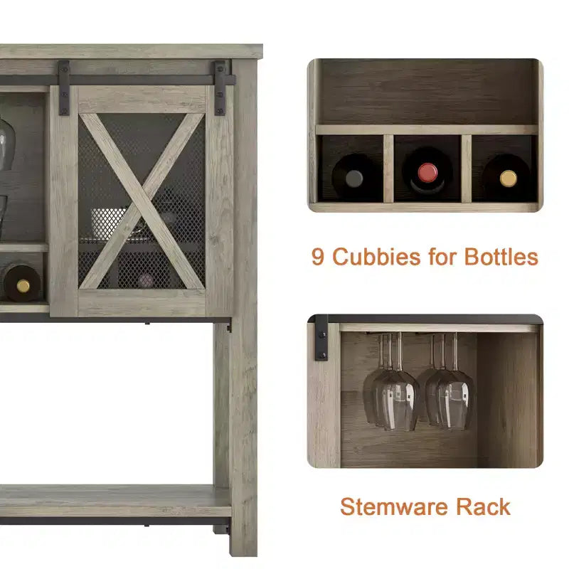 Madia da cucina, credenza con anta scorrevole a granaio, mobile da caffè con portabottiglie per soggiorno e sala da pranzo