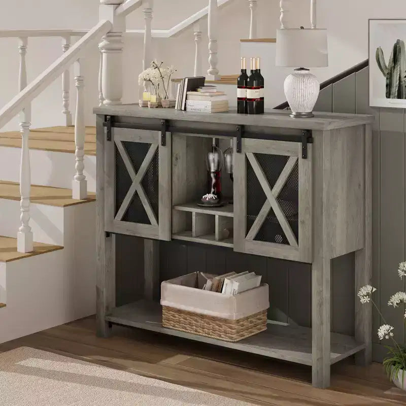 Madia da cucina, credenza con anta scorrevole a granaio, mobile da caffè con portabottiglie per soggiorno e sala da pranzo