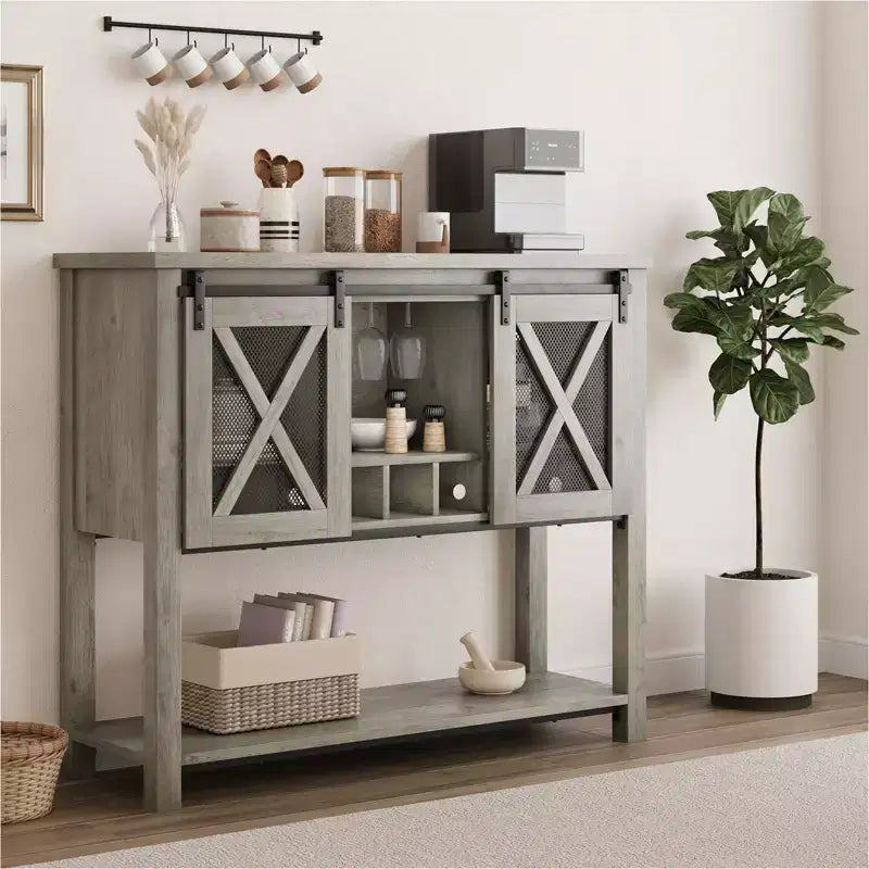 Madia da cucina, credenza con anta scorrevole a granaio, mobile da caffè con portabottiglie per soggiorno e sala da pranzo