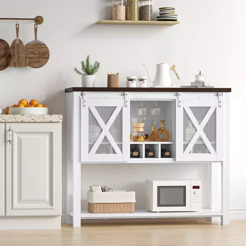 Madia da cucina, credenza con anta scorrevole a granaio, mobile da caffè con portabottiglie per soggiorno e sala da pranzo