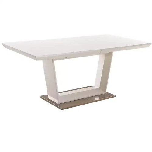 HomeRoots 71 White Wood and Metal Self-Storing Leaf Pedestal Base Extendable Dining Table