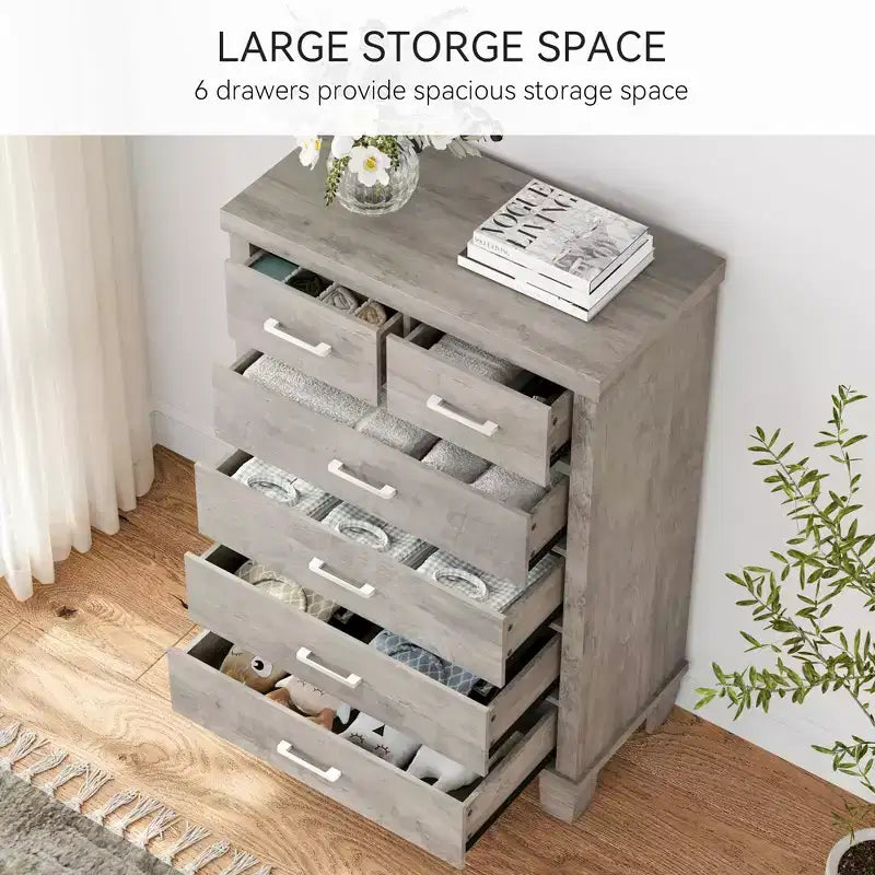 Cassettiera da camera da letto con 6 cassetti, comò alto grigio da 45 con spazio contenitivo, cassettiera in legno per armadio per camera da letto, soggiorno, ingresso