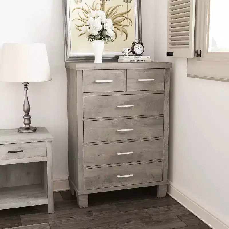 Cassettiera da camera da letto con 6 cassetti, comò alto grigio da 45 con spazio contenitivo, cassettiera in legno per armadio per camera da letto, soggiorno, ingresso