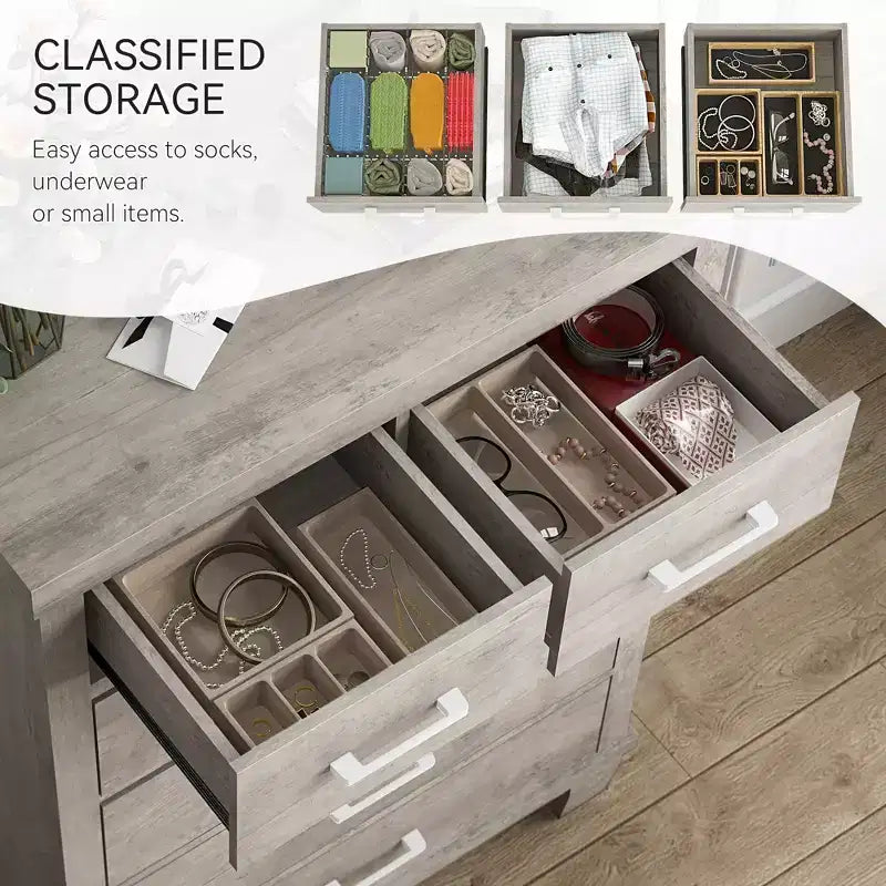 Cassettiera da camera da letto con 6 cassetti, comò alto grigio da 45 con spazio contenitivo, cassettiera in legno per armadio per camera da letto, soggiorno, ingresso