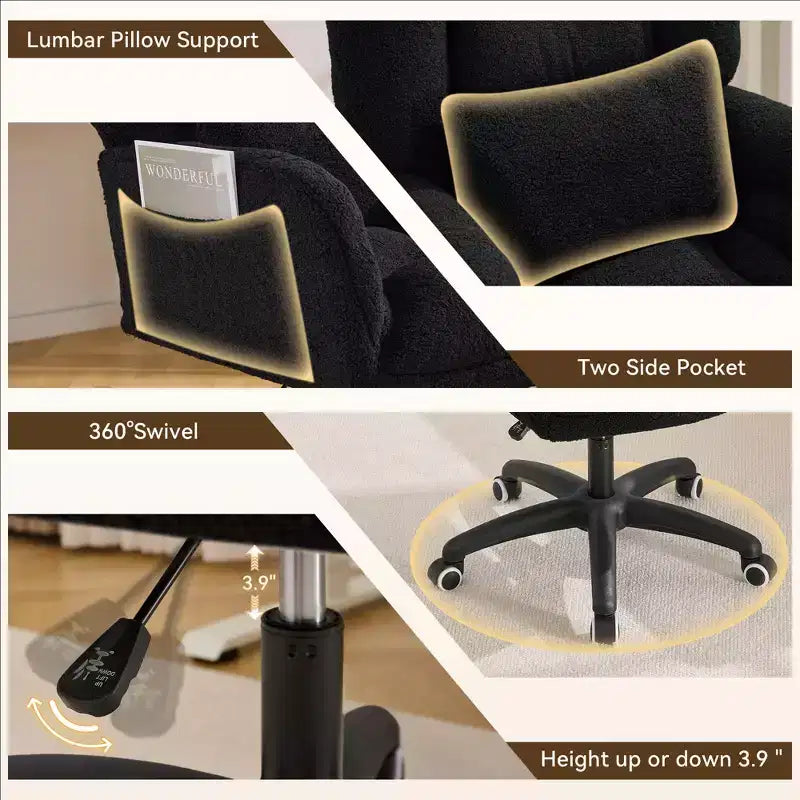 Sedia Girevole da Ufficio per Casa con Altezza Regolabile e Ruote per Studio, Camera da Letto