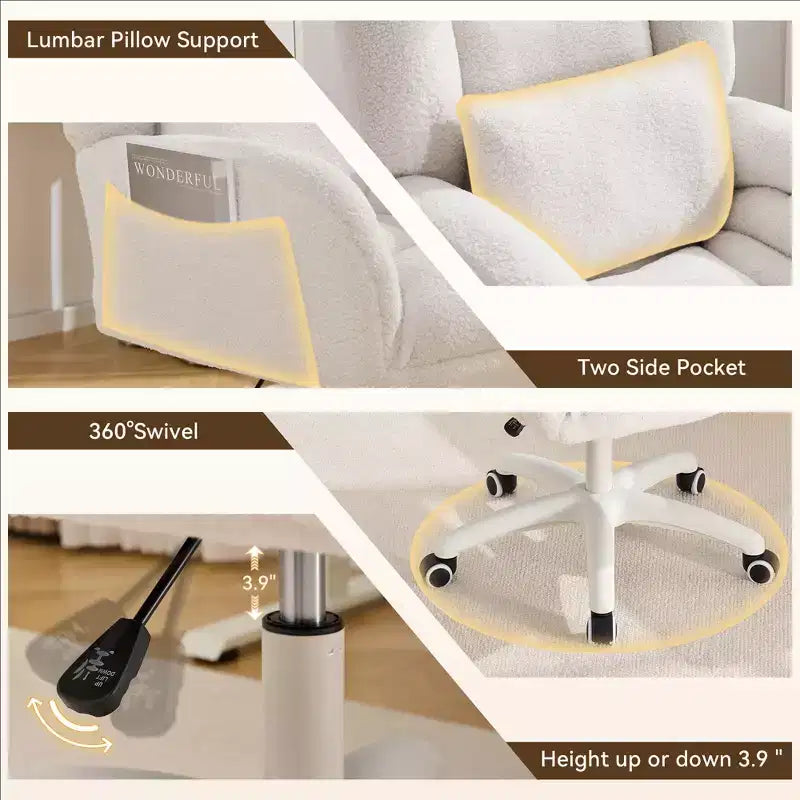 Sedia Girevole da Ufficio per Casa con Altezza Regolabile e Ruote per Studio, Camera da Letto