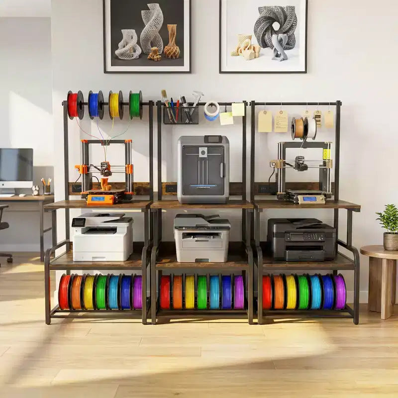 Mobile per Stampante Grande con 4 Livelli di Archiviazione e Stazione di Ricarica, Tavolo per Stampante 3D con Porta Filamenti e Ruote Girevoli