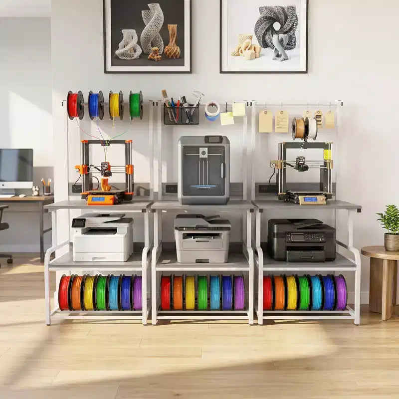 Mobile per Stampante Grande con 4 Livelli di Archiviazione e Stazione di Ricarica, Tavolo per Stampante 3D con Porta Filamenti e Ruote Girevoli