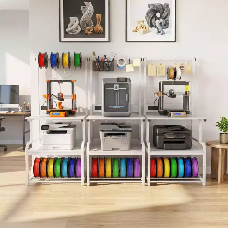 Mobile per Stampante Grande con 4 Livelli di Archiviazione e Stazione di Ricarica, Tavolo per Stampante 3D con Porta Filamenti e Ruote Girevoli