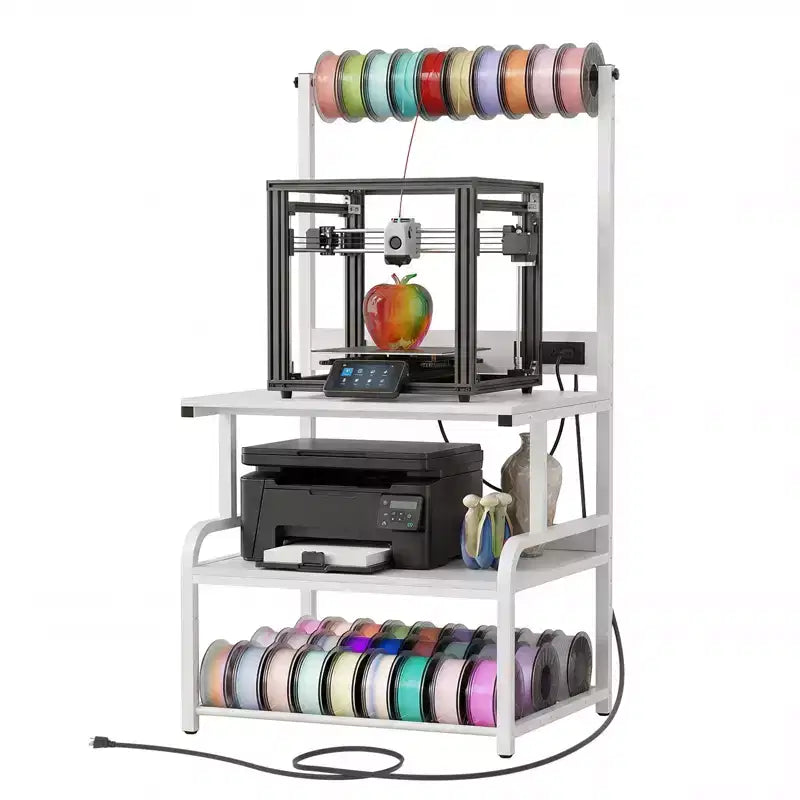 Mobile per Stampante Grande con 4 Livelli di Archiviazione e Stazione di Ricarica, Tavolo per Stampante 3D con Porta Filamenti e Ruote Girevoli