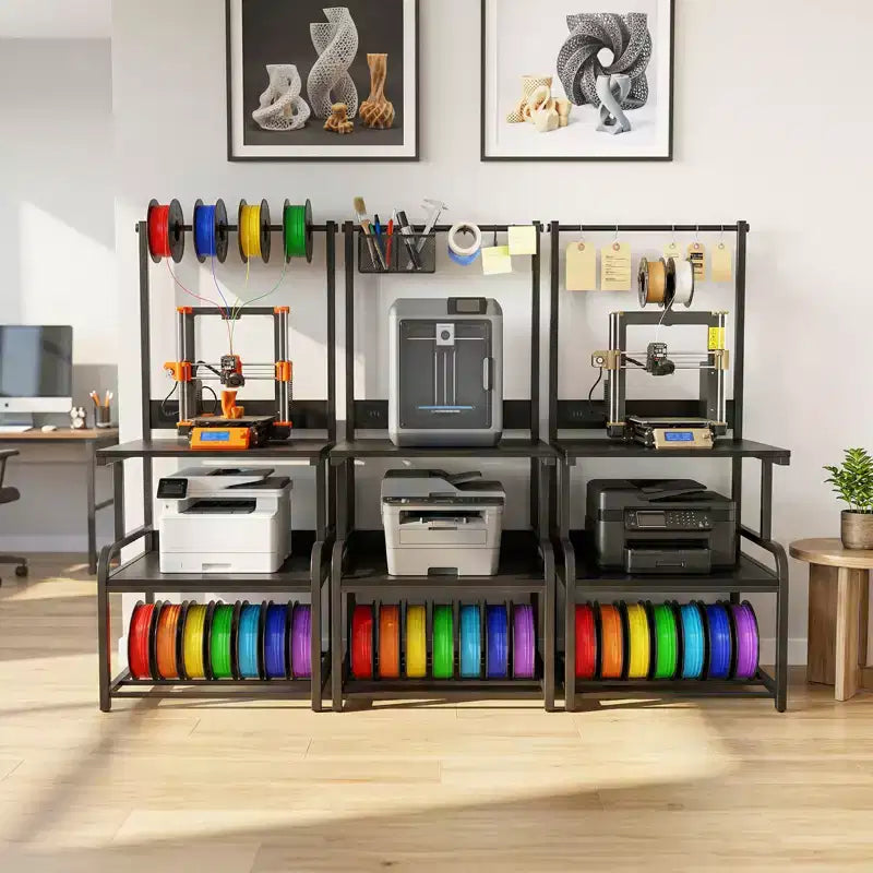 Mobile per Stampante Grande con 4 Livelli di Archiviazione e Stazione di Ricarica, Tavolo per Stampante 3D con Porta Filamenti e Ruote Girevoli