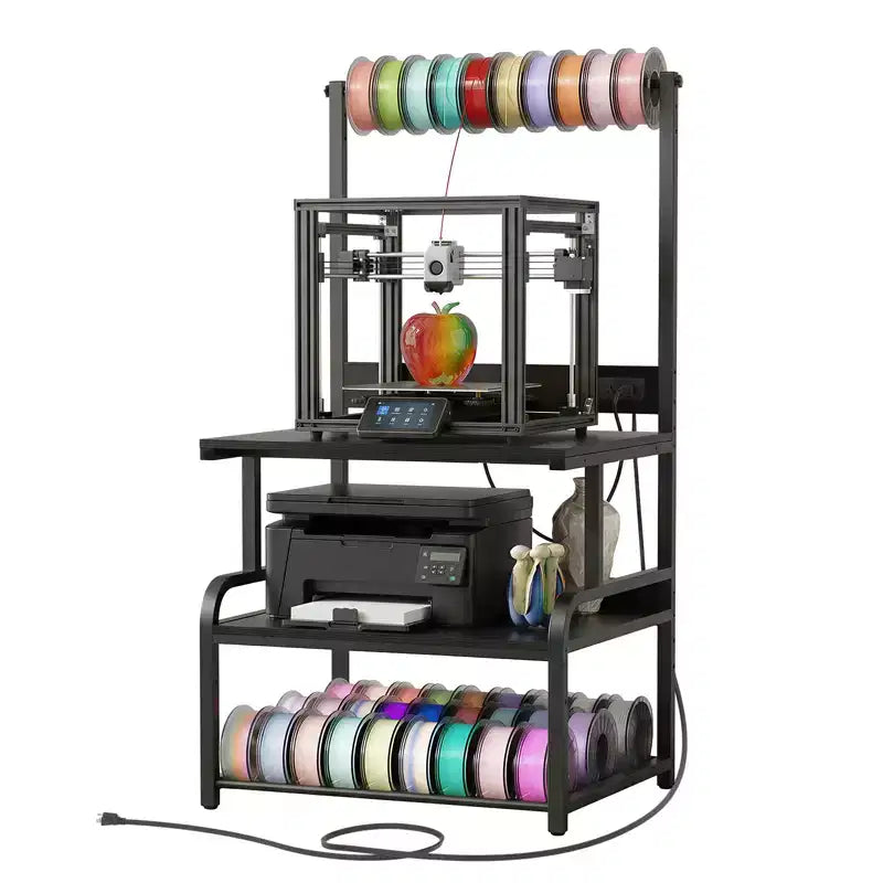 Mobile per Stampante Grande con 4 Livelli di Archiviazione e Stazione di Ricarica, Tavolo per Stampante 3D con Porta Filamenti e Ruote Girevoli