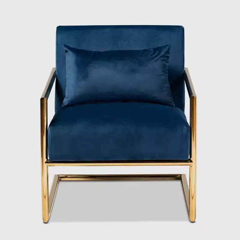 Poltrona relax in velluto blu navy e oro con struttura in metallo - Seduta morbida per ufficio domestico, nessun assemblaggio richiesto