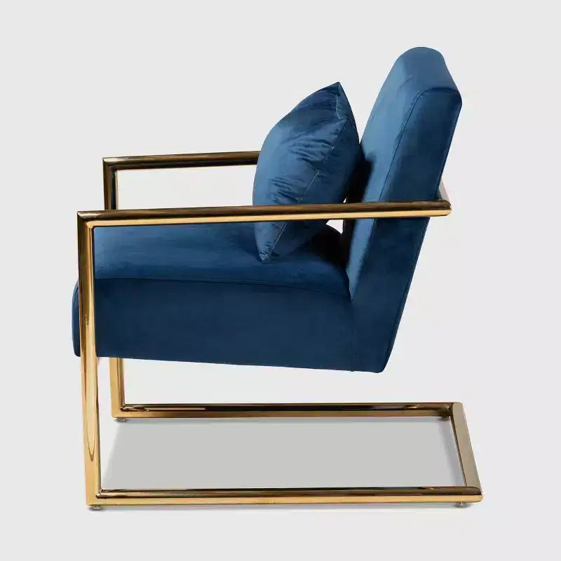 Poltrona relax in velluto blu navy e oro con struttura in metallo - Seduta morbida per ufficio domestico, nessun assemblaggio richiesto