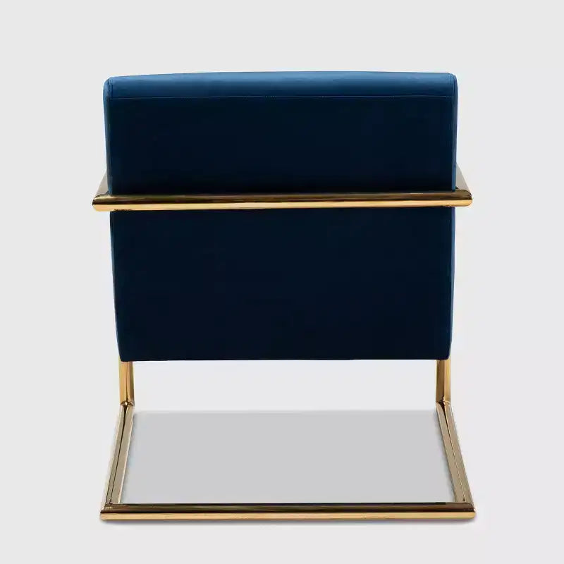 Poltrona relax in velluto blu navy e oro con struttura in metallo - Seduta morbida per ufficio domestico, nessun assemblaggio richiesto