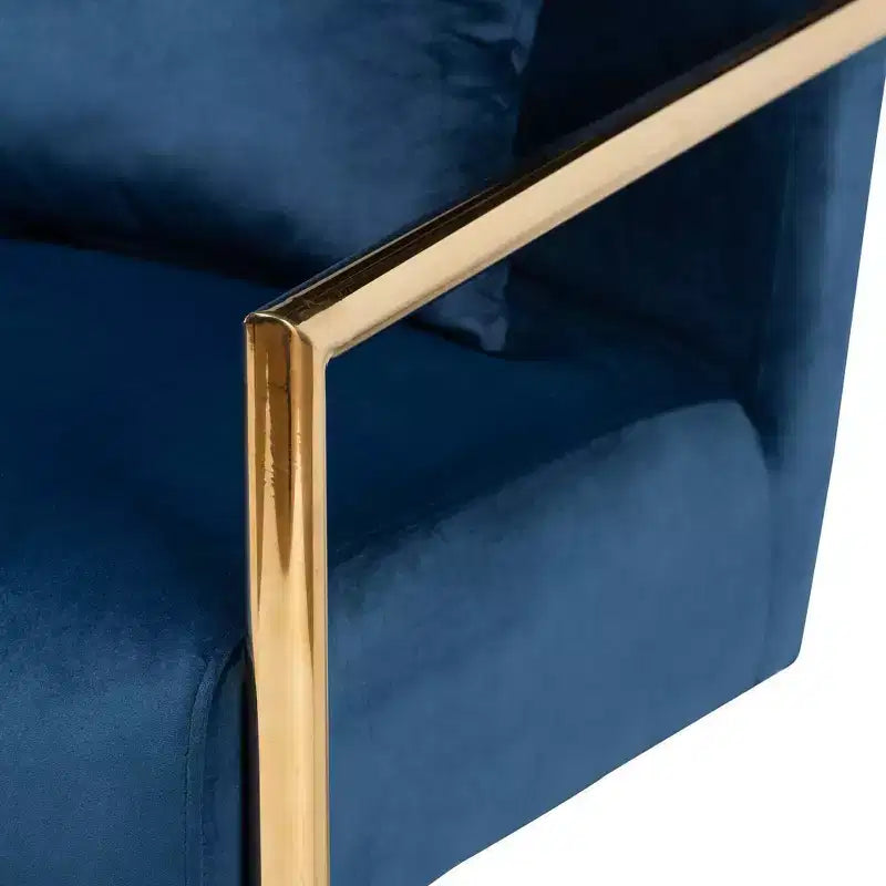 Poltrona relax in velluto blu navy e oro con struttura in metallo - Seduta morbida per ufficio domestico, nessun assemblaggio richiesto
