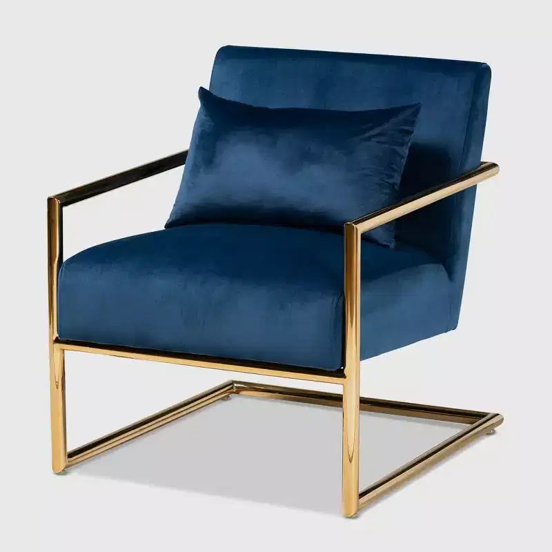 Poltrona relax in velluto blu navy e oro con struttura in metallo - Seduta morbida per ufficio domestico, nessun assemblaggio richiesto