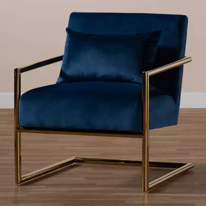Poltrona relax in velluto blu navy e oro con struttura in metallo - Seduta morbida per ufficio domestico, nessun assemblaggio richiesto
