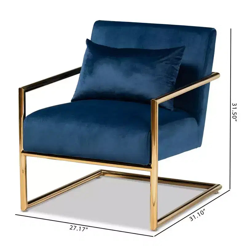 Poltrona relax in velluto blu navy e oro con struttura in metallo - Seduta morbida per ufficio domestico, nessun assemblaggio richiesto