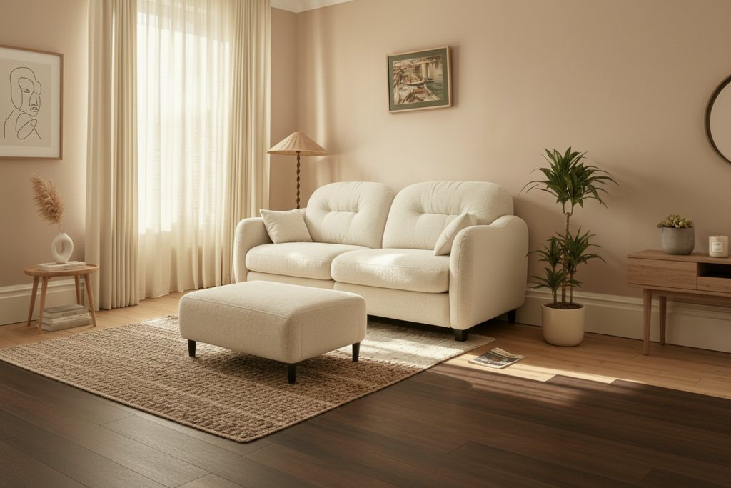 Divano componibile Cloud a 3 posti in ciniglia, in schiuma ad alta densità con bottoni, braccioli ergonomici, base in legno massello per camera da letto/salotto