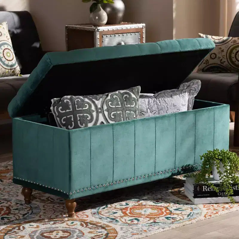 Panca Contenitore Pouf Capitonnè Rivestita in Velluto