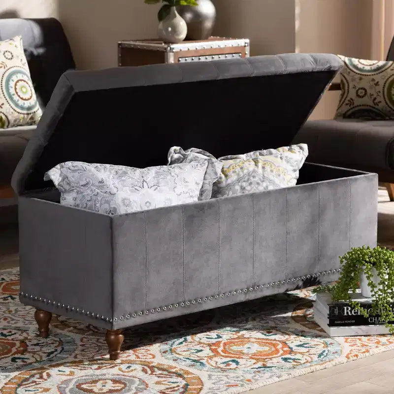 Panca Contenitore Pouf Capitonnè Rivestita in Velluto