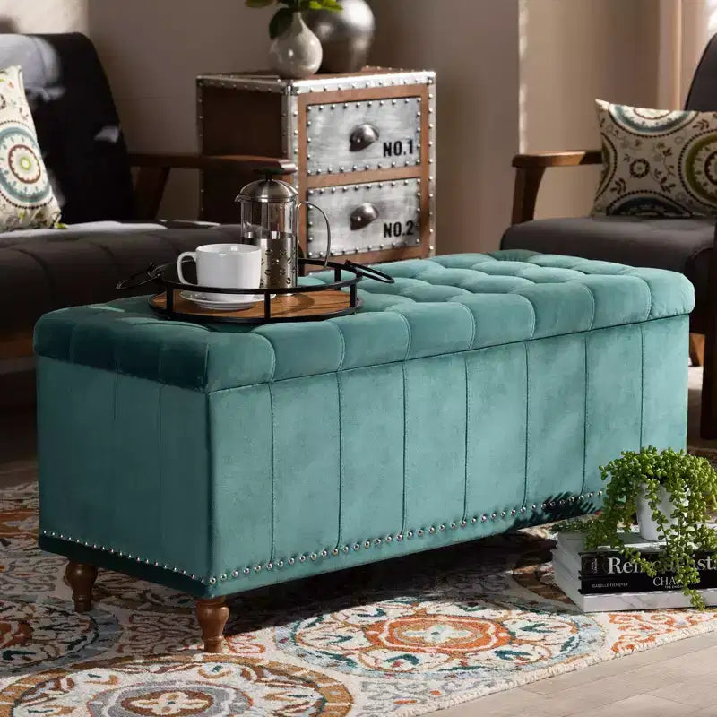 Panca Contenitore Pouf Capitonnè Rivestita in Velluto