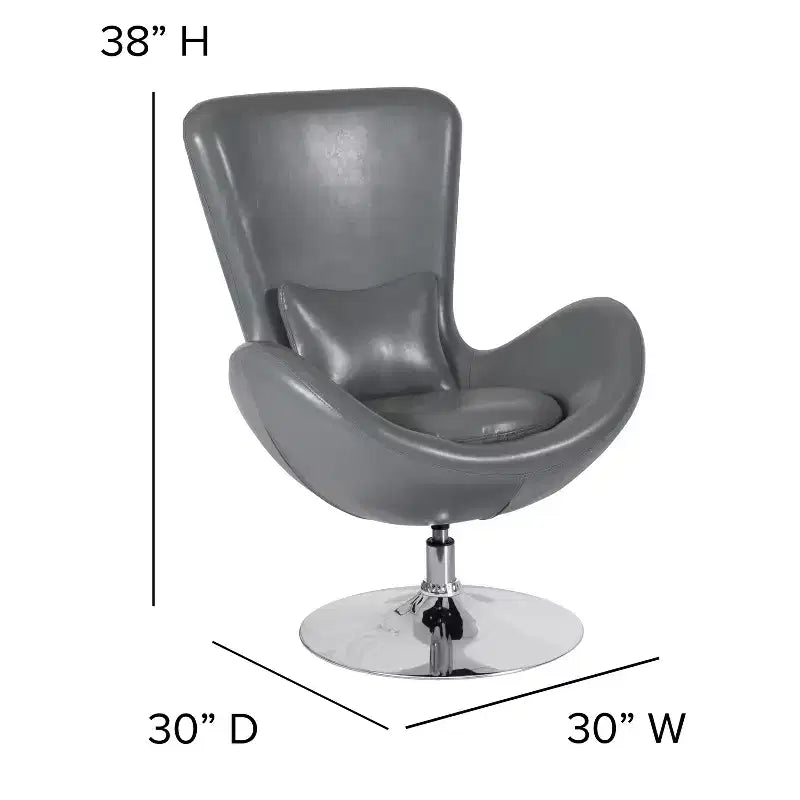 Poltrona lounge a forma di uovo con schienale alto e base girevole in metallo a 360°