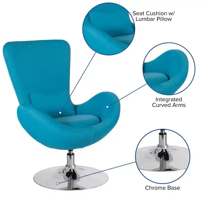 Poltrona lounge a forma di uovo con schienale alto e base girevole in metallo a 360°