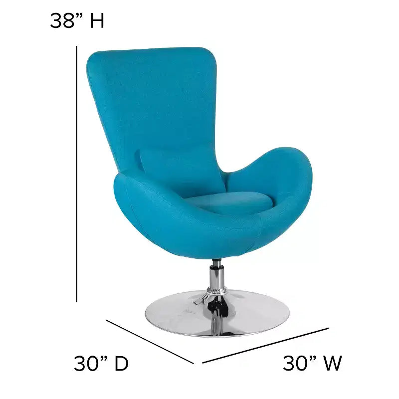 Poltrona lounge a forma di uovo con schienale alto e base girevole in metallo a 360°