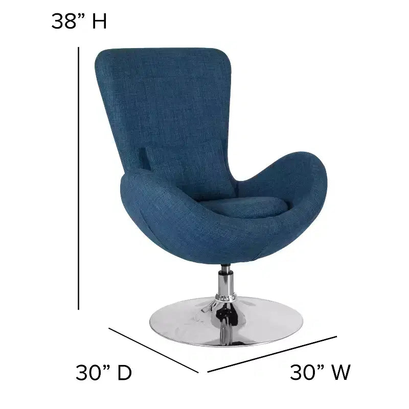 Poltrona lounge a forma di uovo con schienale alto e base girevole in metallo a 360°
