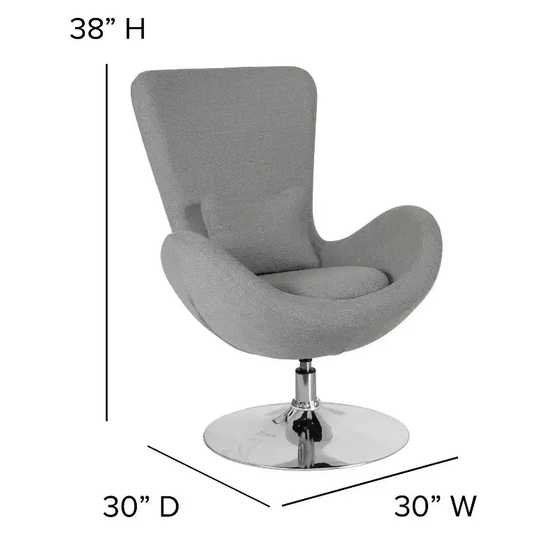 Poltrona lounge a forma di uovo con schienale alto e base girevole in metallo a 360°