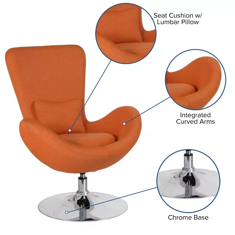 Poltrona lounge a forma di uovo con schienale alto e base girevole in metallo a 360°