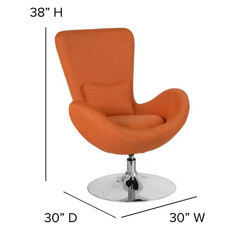 Poltrona lounge a forma di uovo con schienale alto e base girevole in metallo a 360°