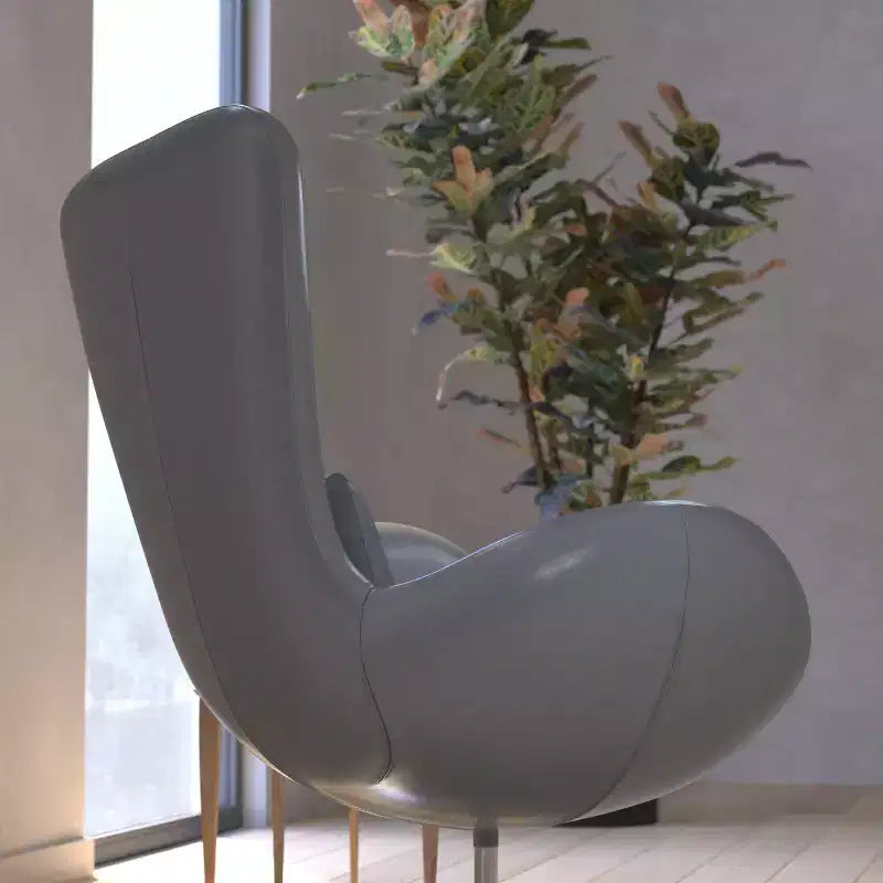 Poltrona lounge a forma di uovo con schienale alto e base girevole in metallo a 360°