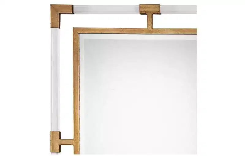 Specchio da parete rettangolare da bagno, con cornice moderna in ferro dorato smussato e acrilico trasparente, 71 cm di larghezza