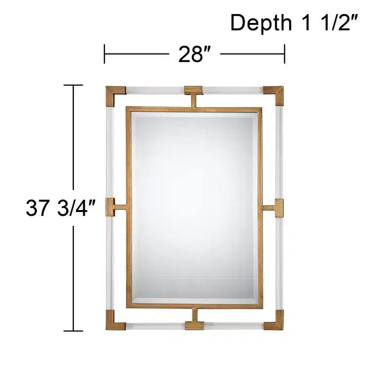 Specchio da parete rettangolare da bagno, con cornice moderna in ferro dorato smussato e acrilico trasparente, 71 cm di larghezza