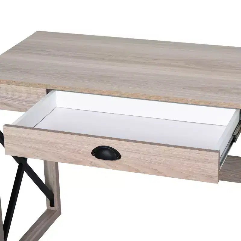 Scrivania rustica da ufficio/computer, scrivania da fattoria con cassetto portaoggetti e struttura a X