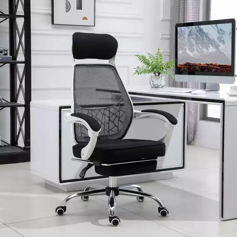 Sedia da Ufficio Ergonomica con Schienale Alto in Rete, Poggiapiedi Retrattile, Poggiatesta e Braccioli Imbottiti