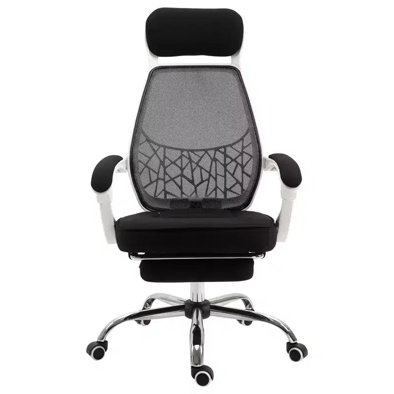 Sedia da Ufficio Ergonomica con Schienale Alto in Rete, Poggiapiedi Retrattile, Poggiatesta e Braccioli Imbottiti