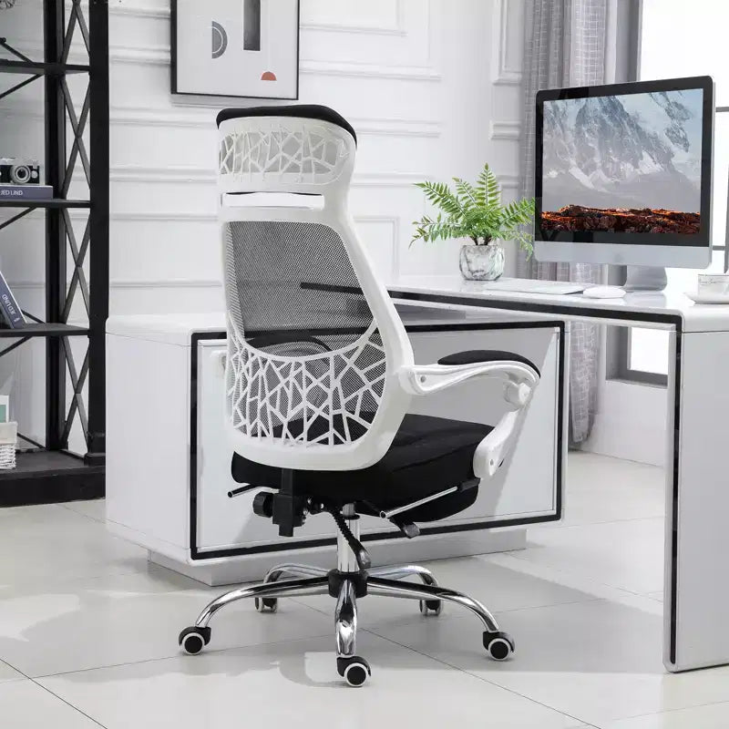 Sedia da Ufficio Ergonomica con Schienale Alto in Rete, Poggiapiedi Retrattile, Poggiatesta e Braccioli Imbottiti