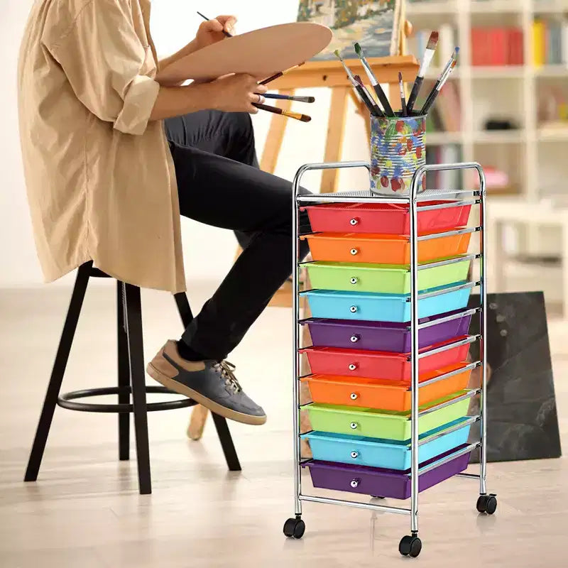 Carrello portaoggetti a 10 cassetti, organizer per ufficio, scuola e scrapbooking - Multicolore